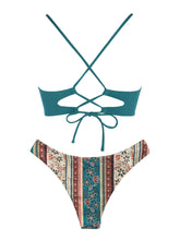ZAFUL Women's Draw String Front Boho Ethnic Print Floral Bikini Swimsuit